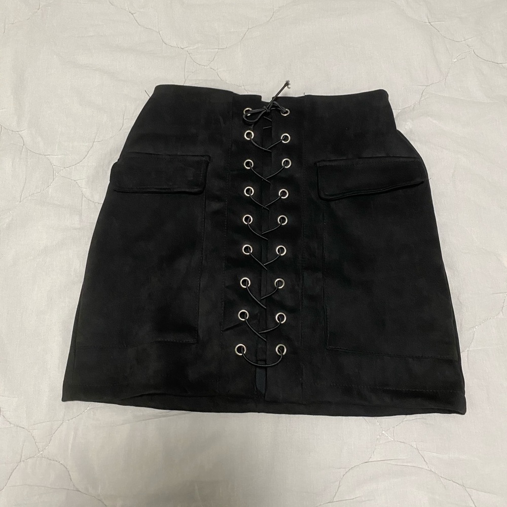 Suede lace up skirt